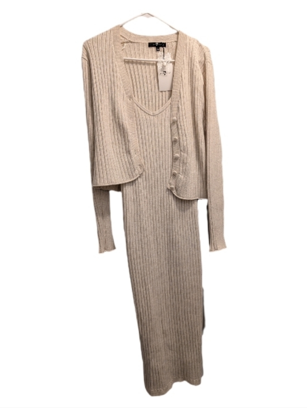 🆕 7 For All Mankind Cream Ribbed Maxi Dress & Sweater Set L
